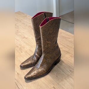 Gianni Bini Brown Heeled Boots with Intricate Patterns